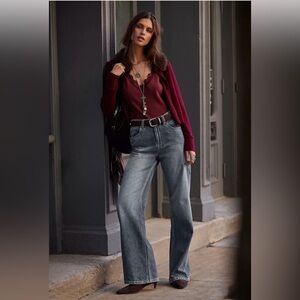 Free People Tinsley Baggy High Rise Straight Leg Jeans Hazy Blue, Sz 27